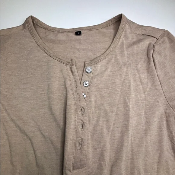 Tan Short Sleeve Henley Layering Tee - Picture 2 of 3